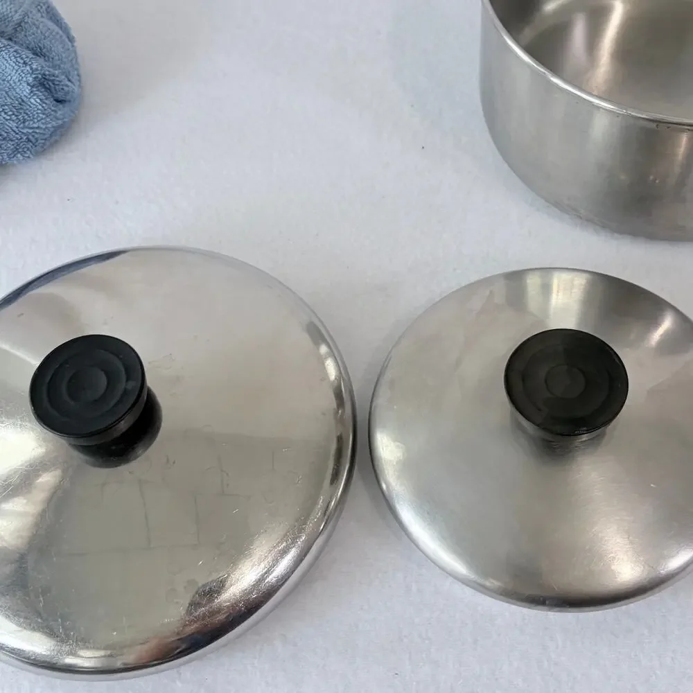 Revere Ware Set of Two Pots with Lids 1 & 2 Quart Stainless Steel Saucepans USA